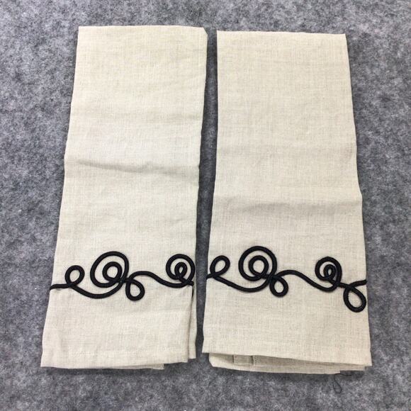 Koko Company Linen Guest‎ Towels Set of 2 Black Embroidered 16x30 Hand Wash - Picture 1 of 11